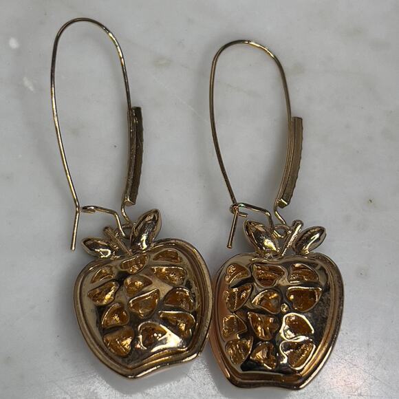 Betsey Johnson Apple Dangle Earrings Red Pink Playful Whimsy Teacher Barbie - Picture 7 of 7